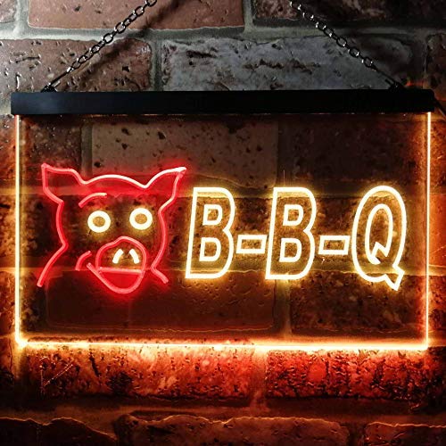 BBQ Pig Dual LED Neon Light Sign